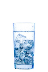 elegant glass with water and ice on a white background