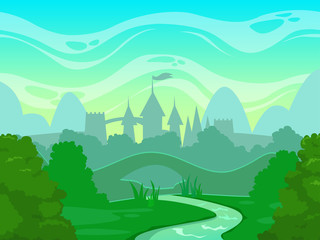 Seamless cartoon fantasy morning landscape