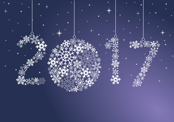 Fototapeta na wymiar Happy New Year 2017 greeting card. Snowflake background