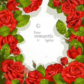 Frame  from red roses with a field for your text