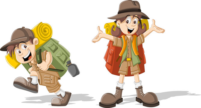 Cute cartoon kids in explorer outfit