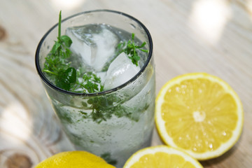 mojito on wooden background