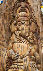 Hindu god Ganesha on the wood pole