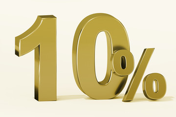 ten, as a golden three-dimensional figure with percent sign