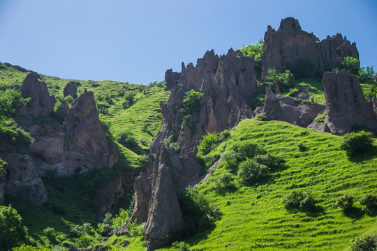View on pointed peaks, cave city