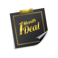 1 Month Deal Golden Sticky Notes Vector Icon Design
