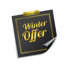 Winter Offer Golden Sticky Notes Vector Icon Design