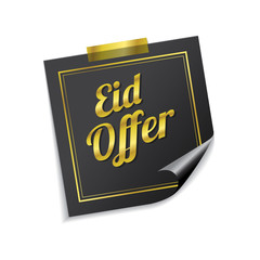 Eid Offer Golden Sticky Notes Vector Icon Design