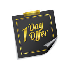 1 day Offer Golden Sticky Notes Vector Icon Design