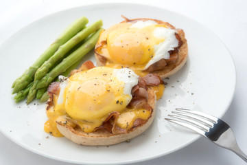 eggs benedict, on the white background