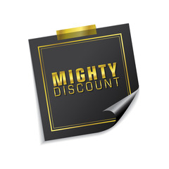 Mighty Discount Golden Sticky Notes Vector Icon Design