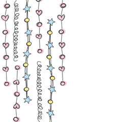 line hanging background with heart ,star and circle hand drawn w