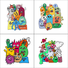 Set of four stickers monsters.