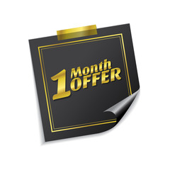 1 Month Offer Golden Sticky Notes Vector Icon Design