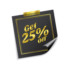 Get 25 Percent Golden Sticky Notes Vector Icon Design