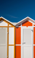 Colorful beach cabin at Rimini beach, Italy