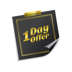 1 day Offer Golden Sticky Notes Vector Icon Design