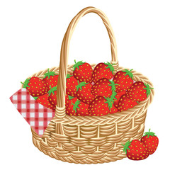 Fototapeta na wymiar Basket of strawberries at a picnic. Vector illustration.