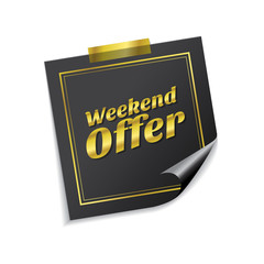 Weekend Offer Golden Sticky Notes Vector Icon Design