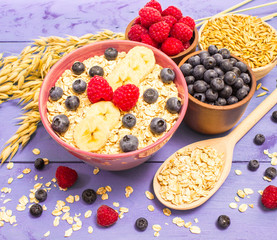 oat, oatmeal and fresh fruits