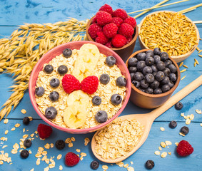 oat, oatmeal and fresh fruits