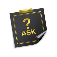 Ask Golden Sticky Notes Vector Icon Design