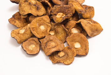 Dried mushrooms isolated on white