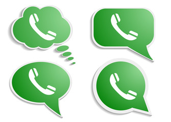 Green phone handset in speech bubble icon