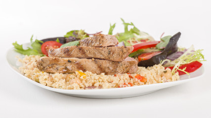 Grilled Pork & Couscous with Salad.
