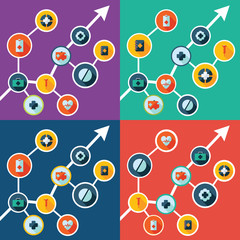 Flat concept, set modern design with shadow medicine