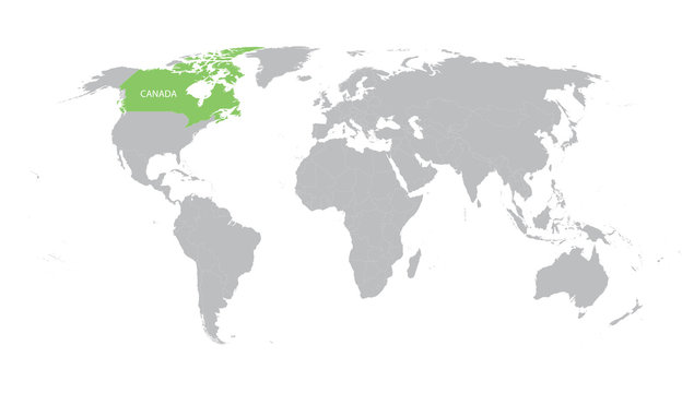 world map with indication of Canada