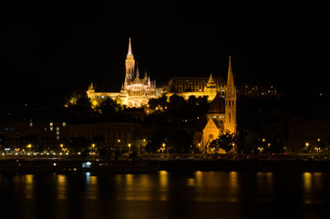 Matthias church and the Fisherman's Bastion at night in Budapest