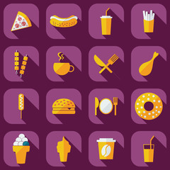 Flat concept, set modern design with shadow food