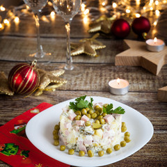 Christmas dinner with salad olivier