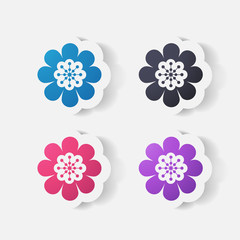 Realistic paper sticker: flowers. camomile
