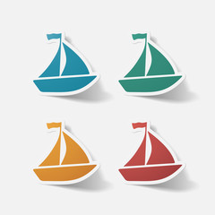 Paper clipped sticker: sailing ship