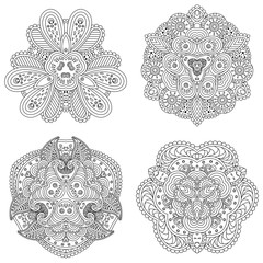  Set of four black and white mandalas.