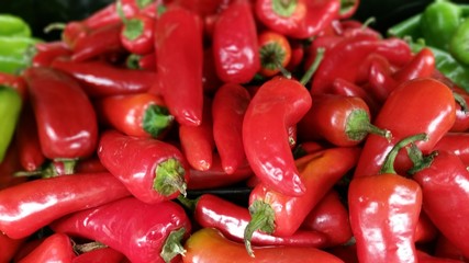 Red peppers at a produce stand 