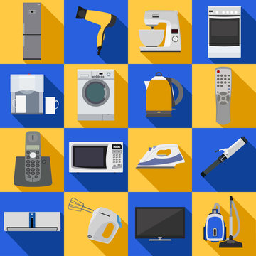 Set of household appliances and electronic devices icons.