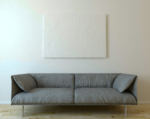 Mock up canvas on wall with sofa