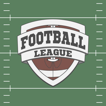 Football Label on green Field Background
