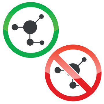 green circle molecule symbol, red no symbol clip art preview