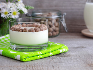 Fresh homemade yogurt with rye bran