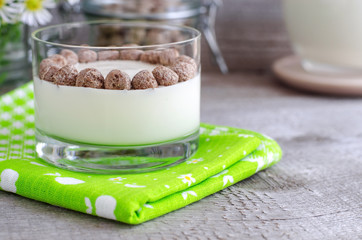 Fresh homemade yogurt with rye bran