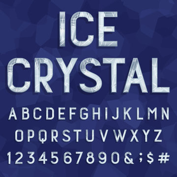 Crystal ice type font. Vector Alphabet.
Frozen ice letters, numbers and punctuation marks on a crystal background. Stock vector for your headlines, posters etc.