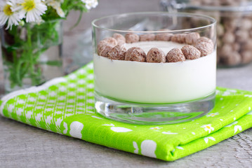 Fresh homemade yogurt with rye bran