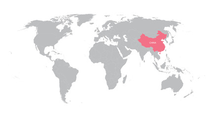Fototapeta na wymiar world map with indication of China