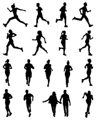 Black silhouettes of runners, vector