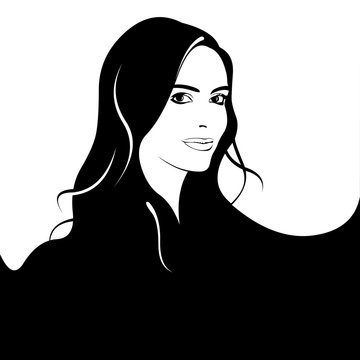 Young Woman With Long Wavy Black Hair Concept. Easy Editable Layered Vector Illustration. 