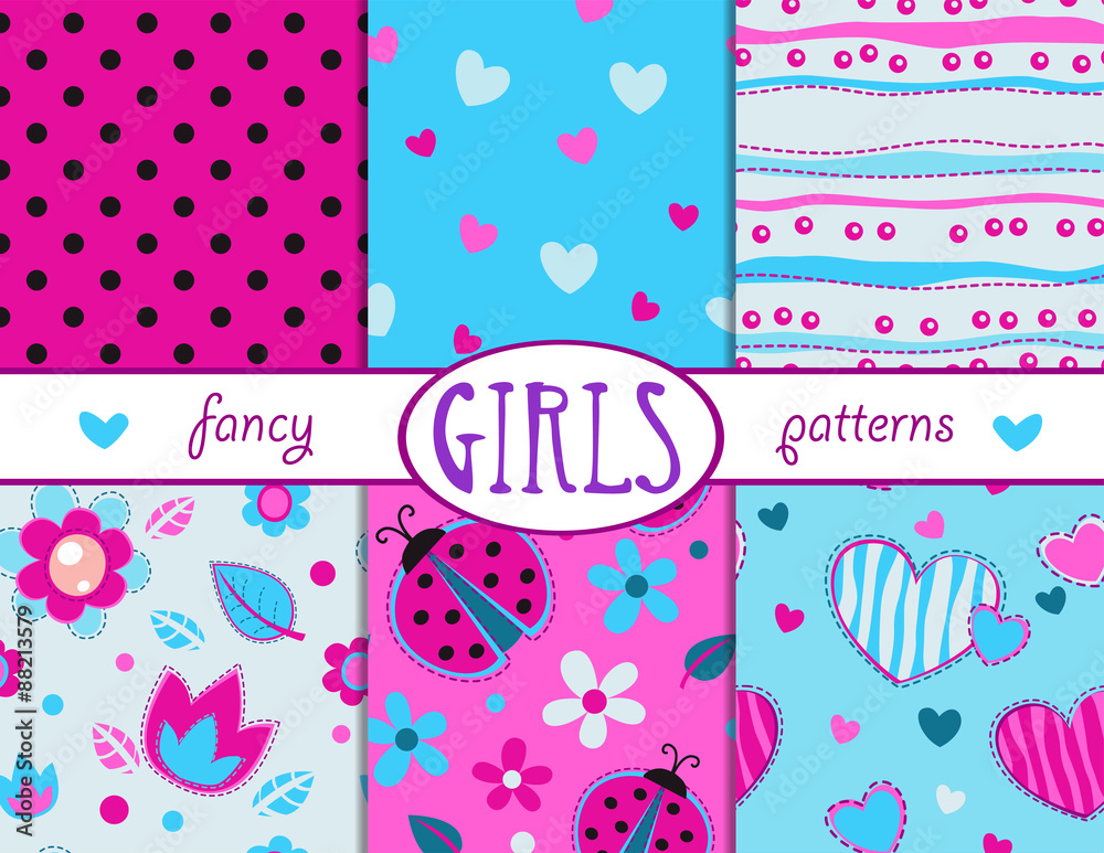 Canvas Prints cute girlish seamless patterns set